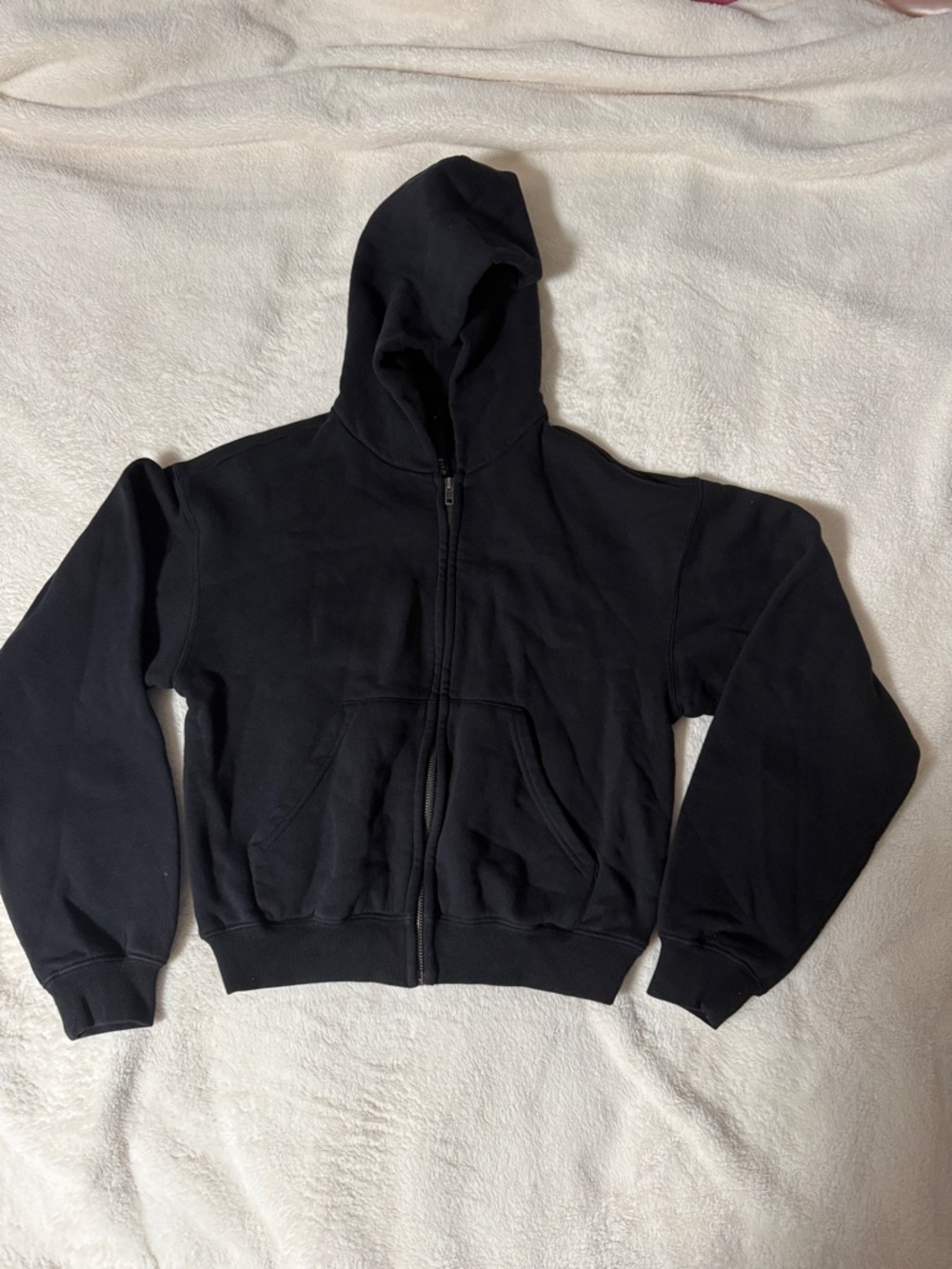 SKIMS Black Textured Zip Hoodie